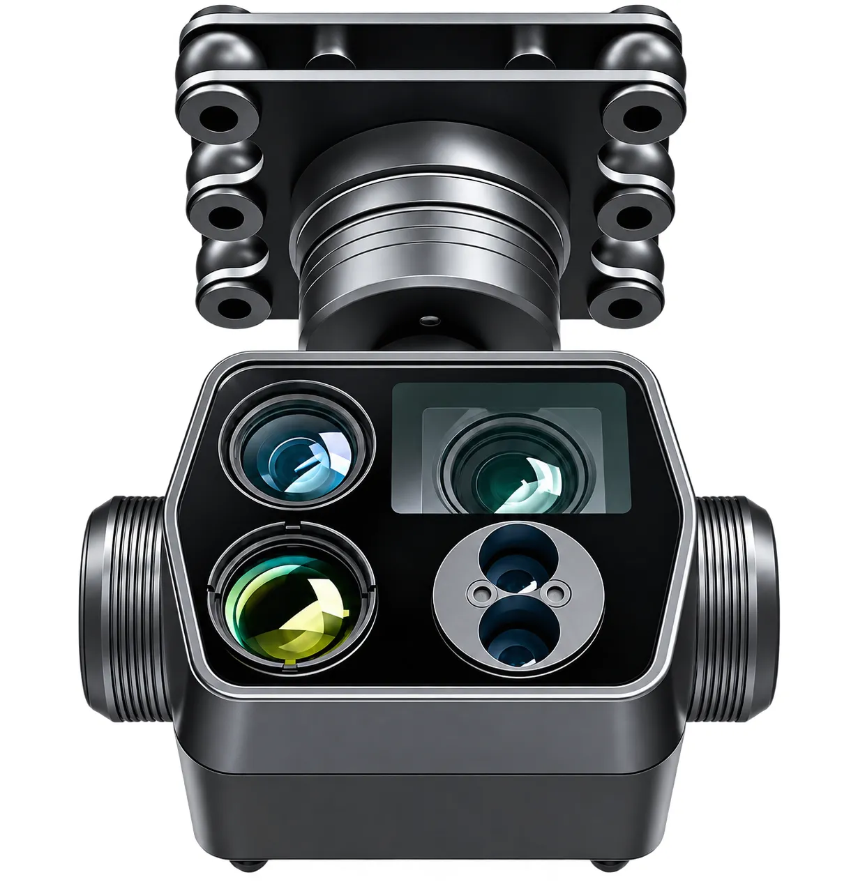 Caméra pour drones EOS-C14 Pro, vue de face des objectifs